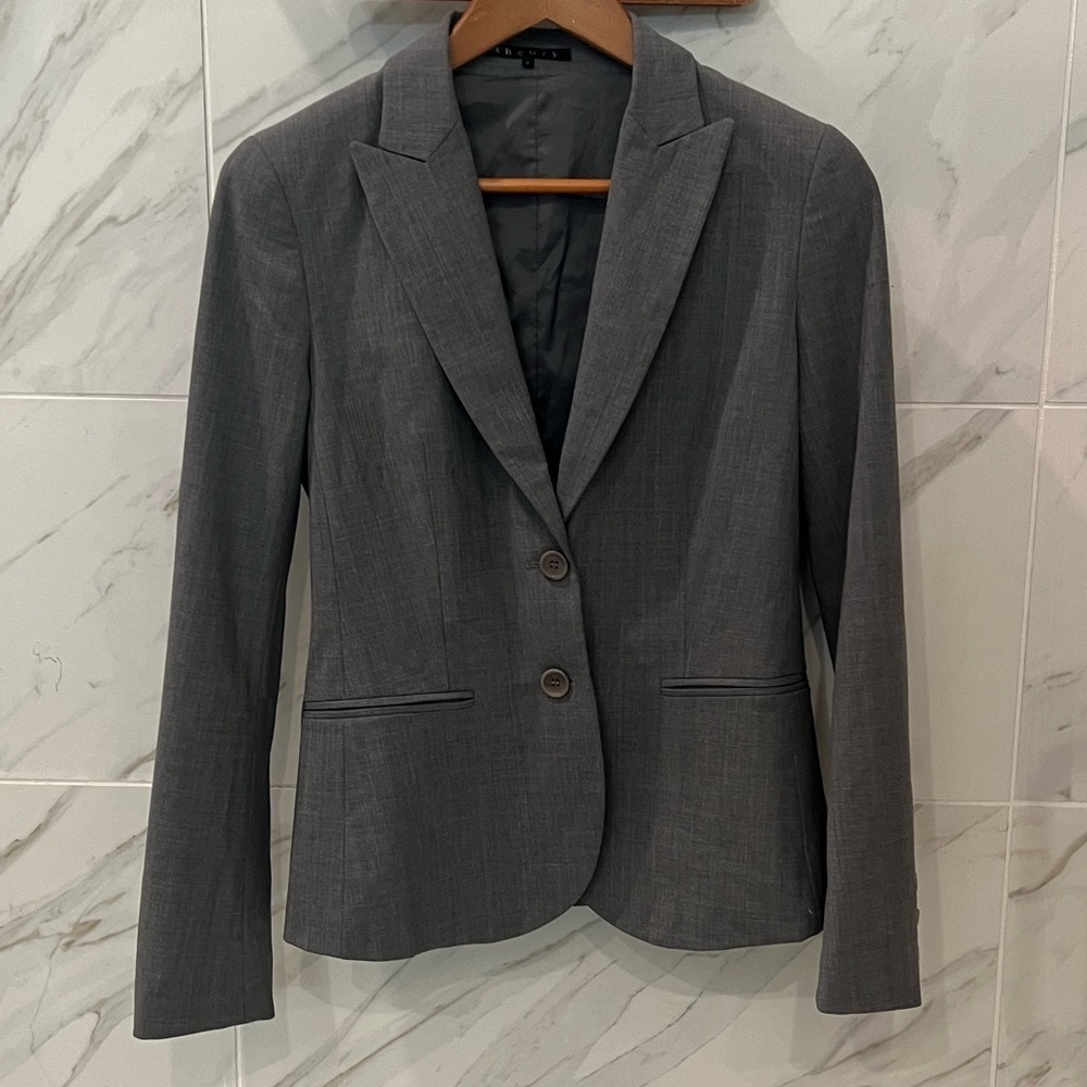 Theory Nichelle Wool Blazer Charcoal Gray
